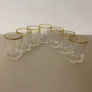 Clear Shot Glasses with Gold-Colored Top Rim – Set of 7